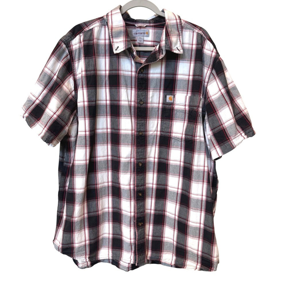 Carhartt Mens 2XL Relaxed Fit Plaid Short Sleeve Button Down Shirt